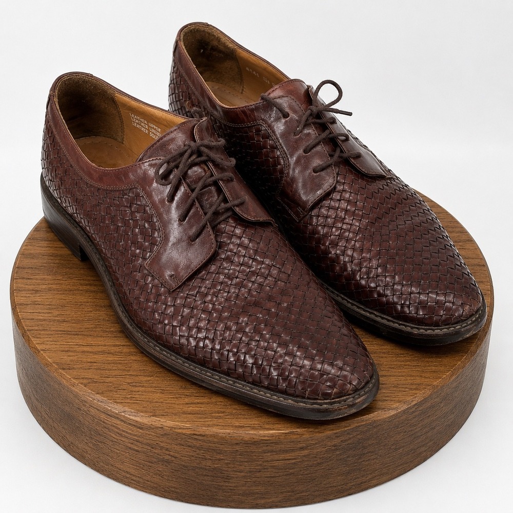 Fratelli Mens Brown Woven Leather Oxford Dress Shoes Made in Italy Size 15 W